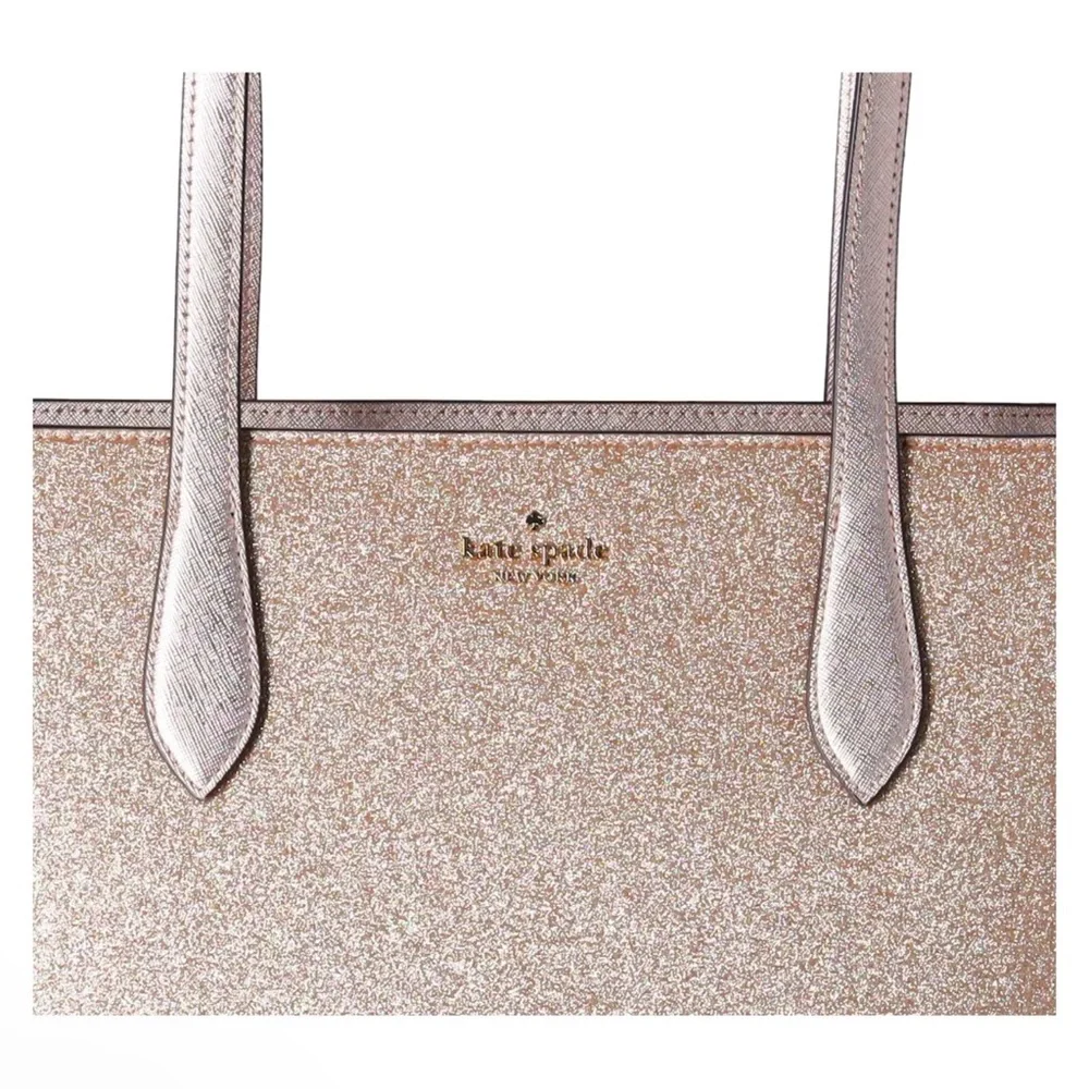 Kate Spade Glimmer Large Top Zip Tote Shoulder Bag Gold Glitter Holiday_7